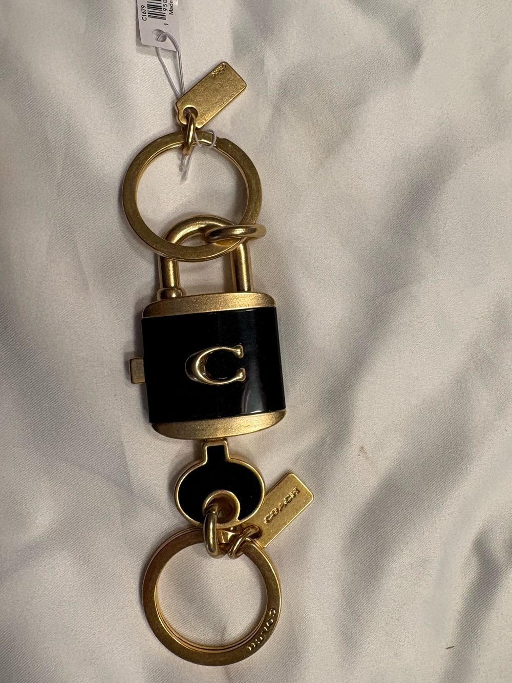 Coach Black and Gold Padlock & Key Keyring Duo